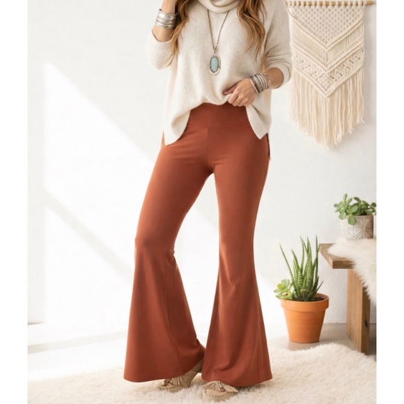 No Boundaries Pants - Boho Rust Buttery Soft Flare Leggings High Waisted Wide Leg XL Cozy Athleisure